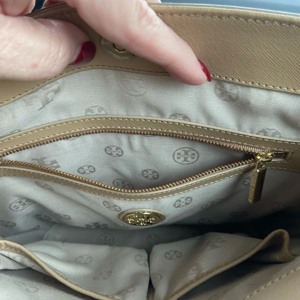 Tory Burch Taupe and Cream Tote Bag